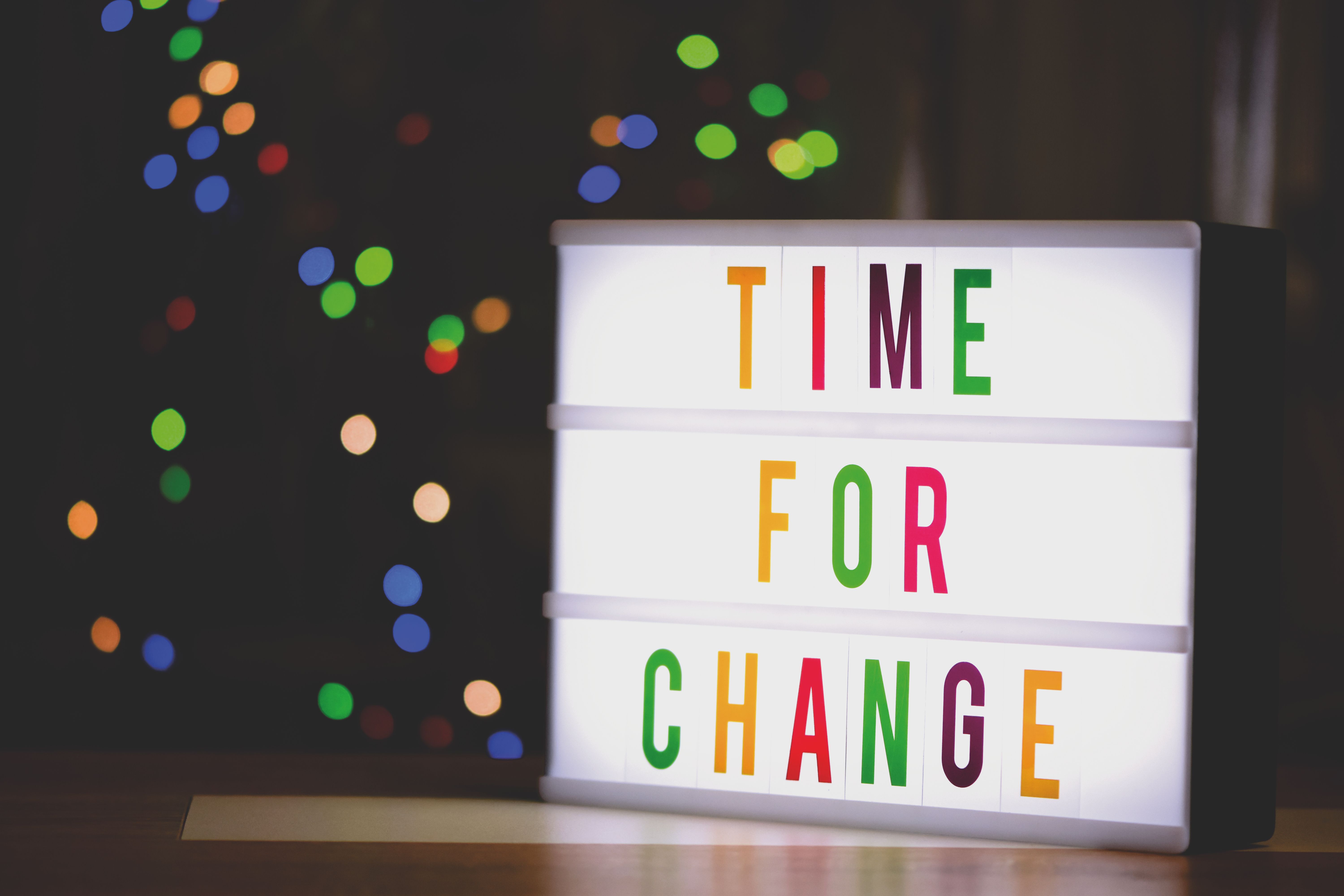 colorful sign that says time for change
